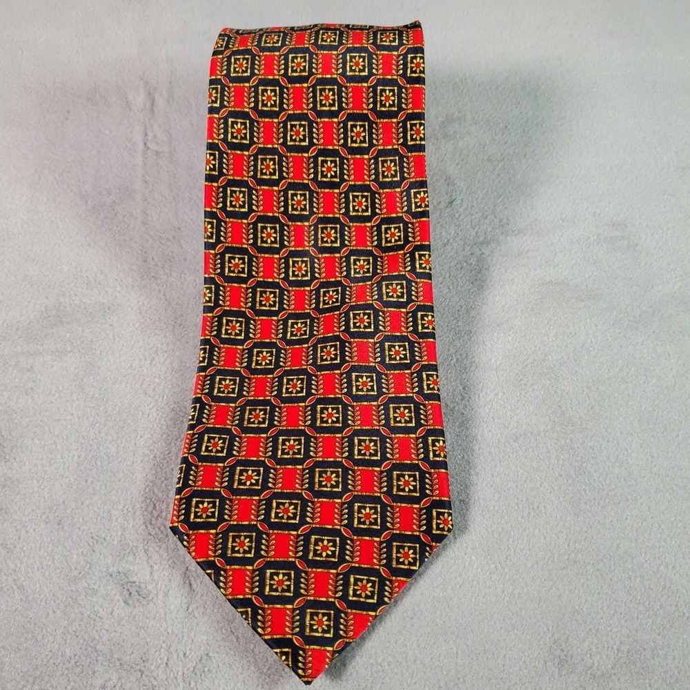 Lanvin‎ Paris Silk Tie Mens Red Blue Gold Geometric Print France Classic Luxury